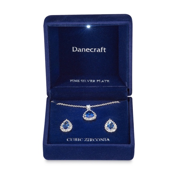 Danecraft Blue Cubic Zirconia Teardrop Necklace & Stud Earring Set - Picture 7 of 7